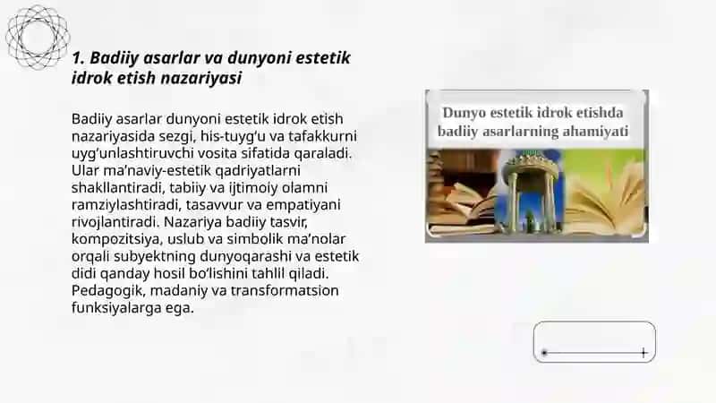 Badiiy asarlar va dunyoni estetik idrok etish nazariyasi 3
