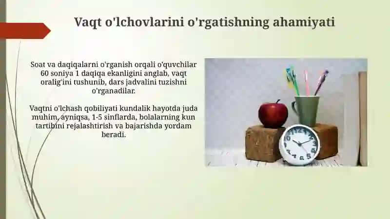 Boshlangʻich sinflarda vaqt oʻlchov birliklarini oʻrgatish metodikasi 3
