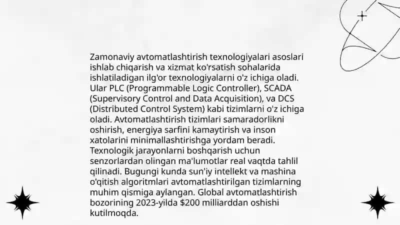 Zamonaviy avtomatlashtirish texnologiyalari asoslari 3