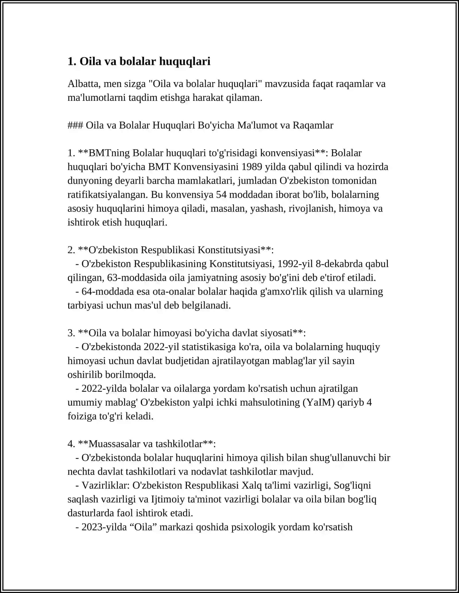 Oila va Bolalar Huquqlari Bo'yicha Ma'lumot va Raqamlar 3