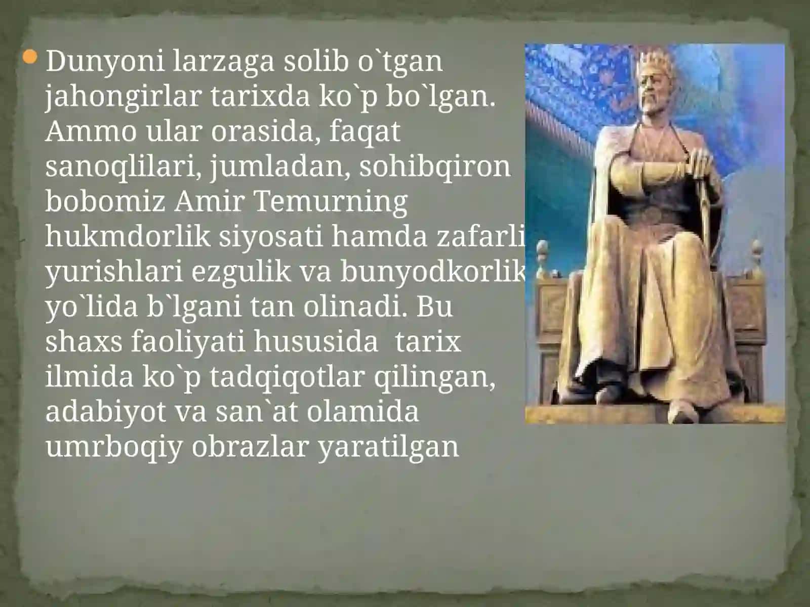 "Amir  Temur" G`arbni larzaga solgan siymo 3