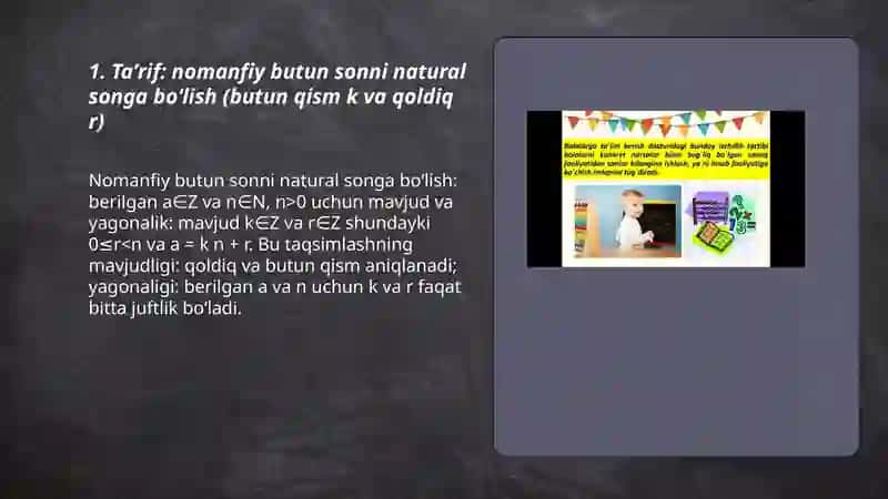 Nomanfiy butun sonni natural songa bo'lishning tarifi 3