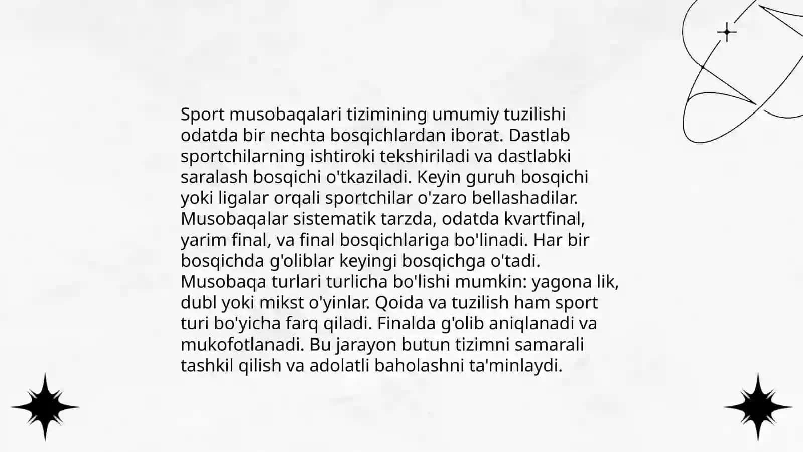 Sport musobqalari tizimi va sportda musobaqa faoliyatining oʻziga xos xususiyatlari 3