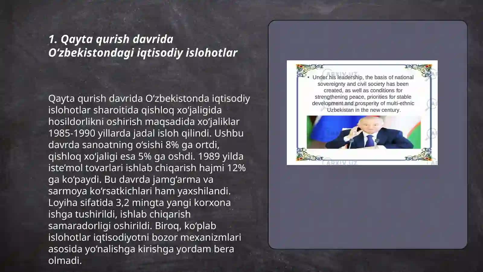Qayta qurish davrida O'zbekistondagi iqtisodiy islohotlar 3