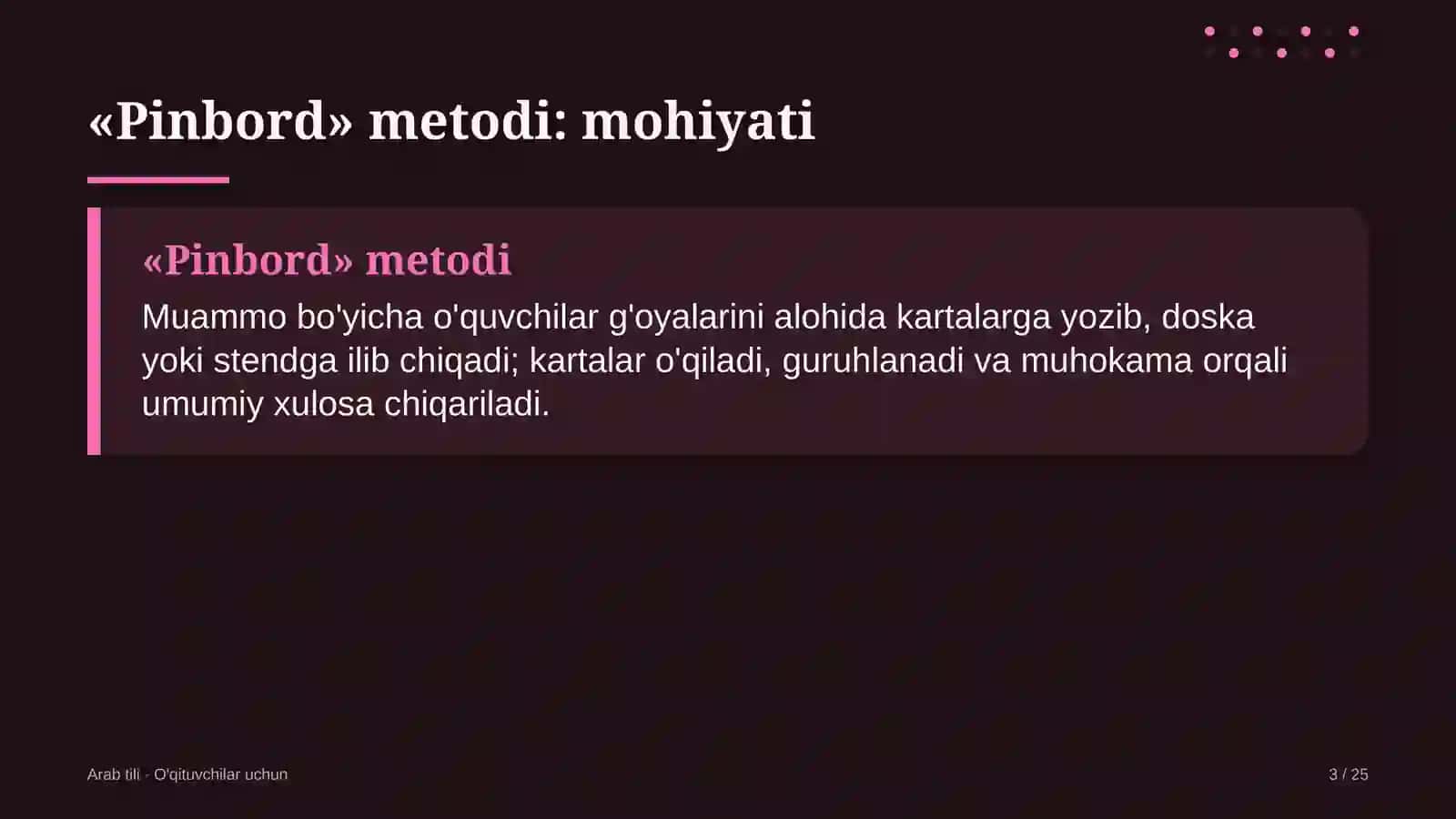 arab tili darslarida pinbord metodidan foydalanish 3549 3