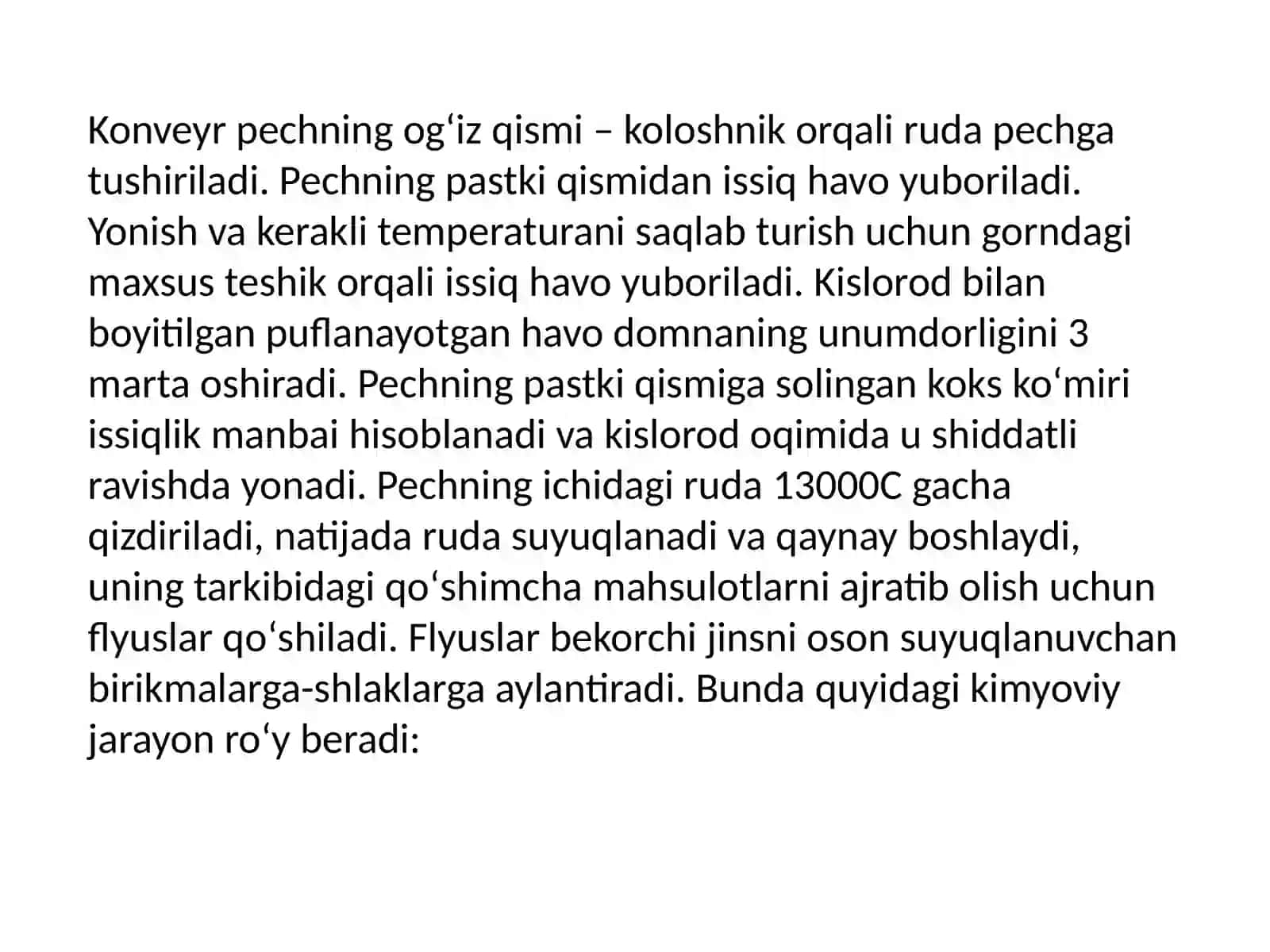 O`zbekistonda metallurgiya .Cho`yan ishlab chiqarish. 3