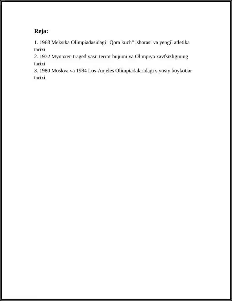 OLIMPIYA OʻYINLARIDAKI BAKOLATLAR VA SIYOSIY NAMOYISHLAR TANLANGAN SPORT TURLARINING TARIXI 3