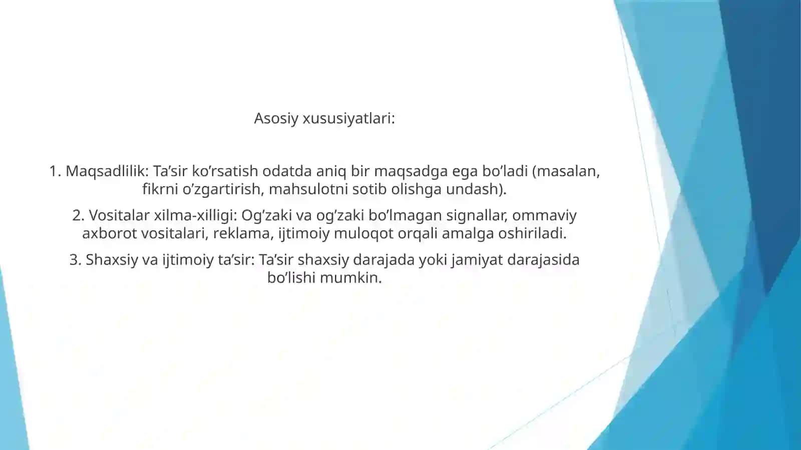 Ta’sir ko’satishning suggestiv usullari va ularning cheklanishi. 3