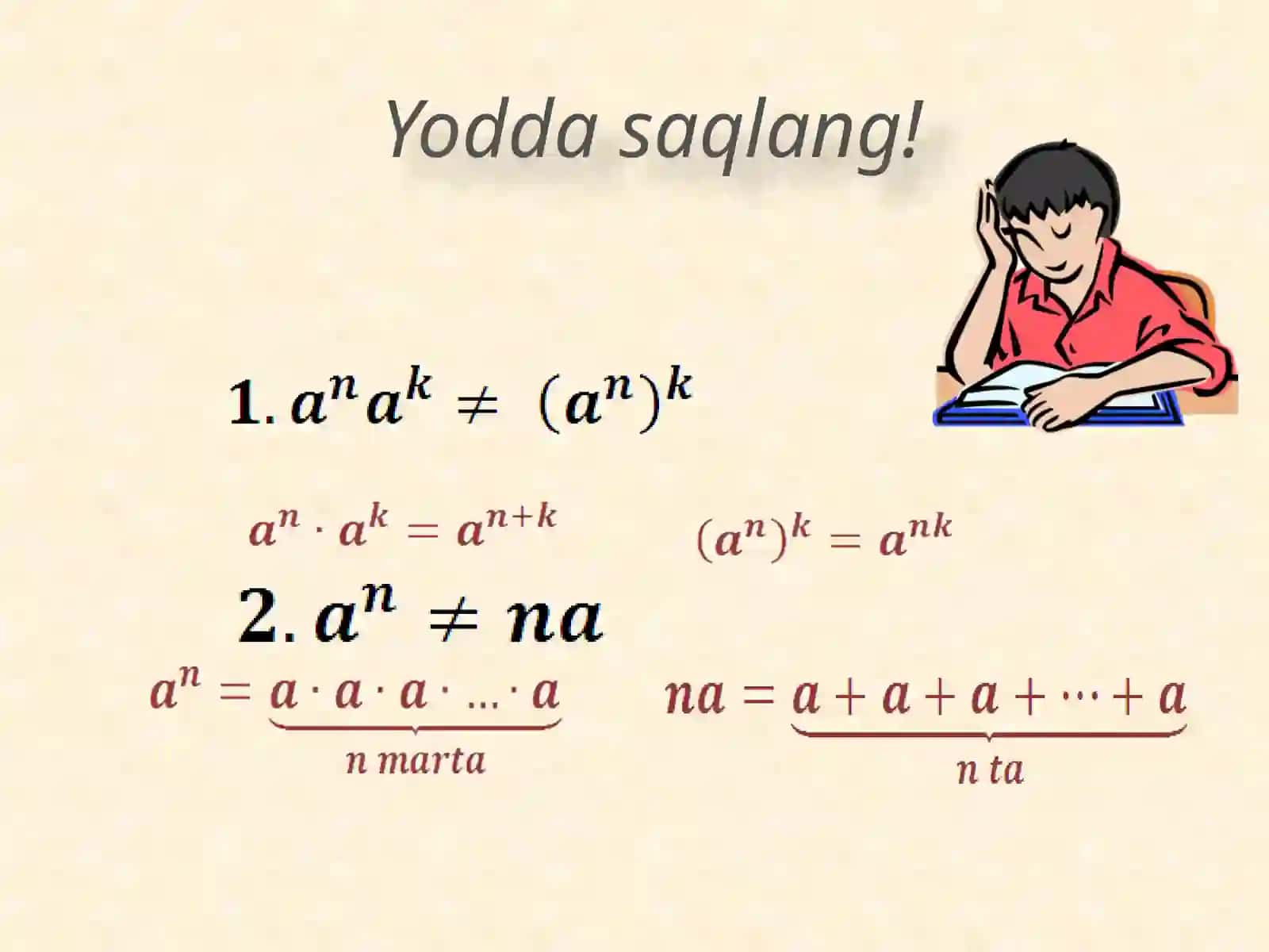 “Natural ko’rsatkichli daraja va uning xossalari” 7-sinf algebra fanidan dars ishlanma. 3
