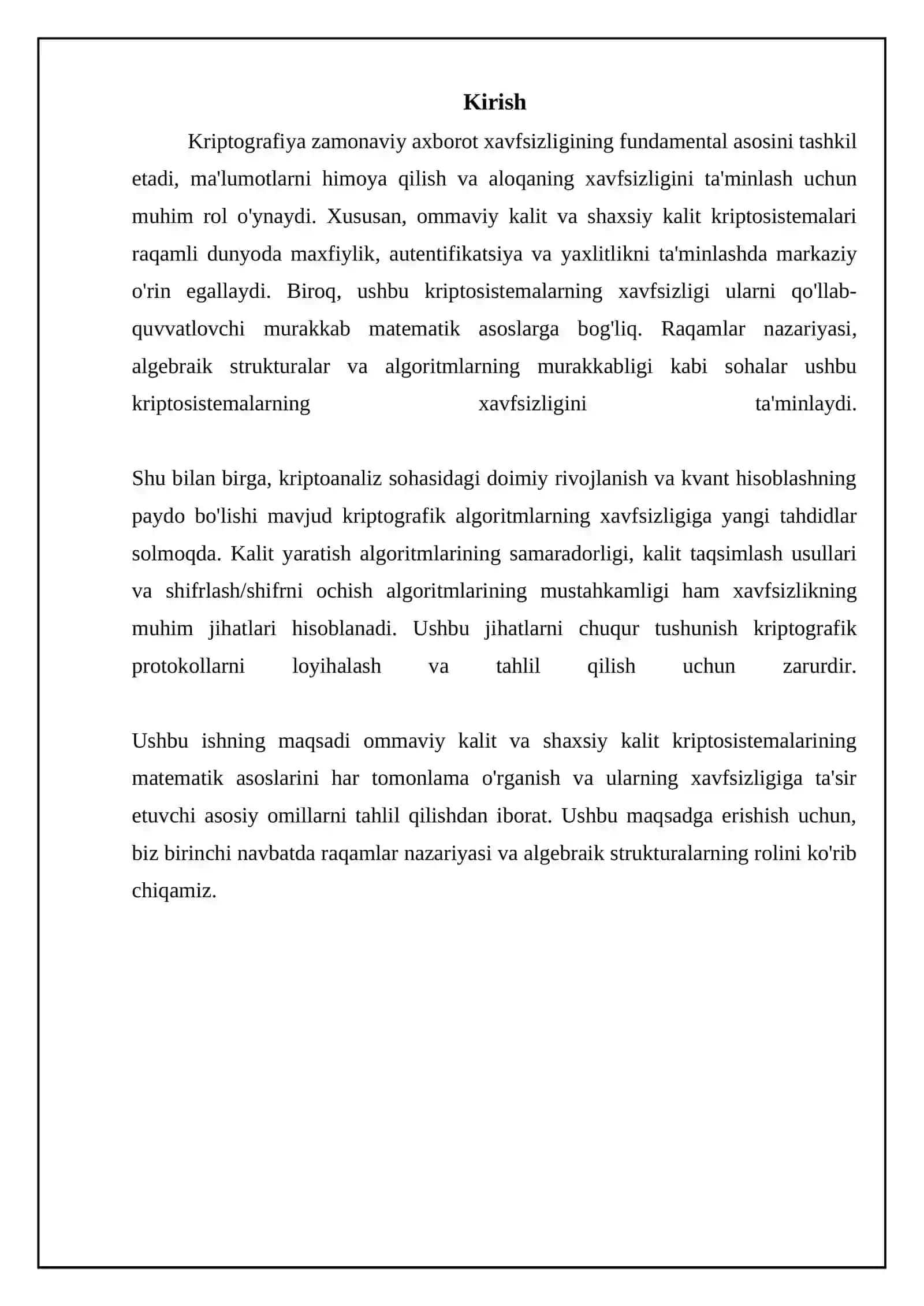 Ochiq va yopiq kalitli tizimlarning matematik asoslari 3
