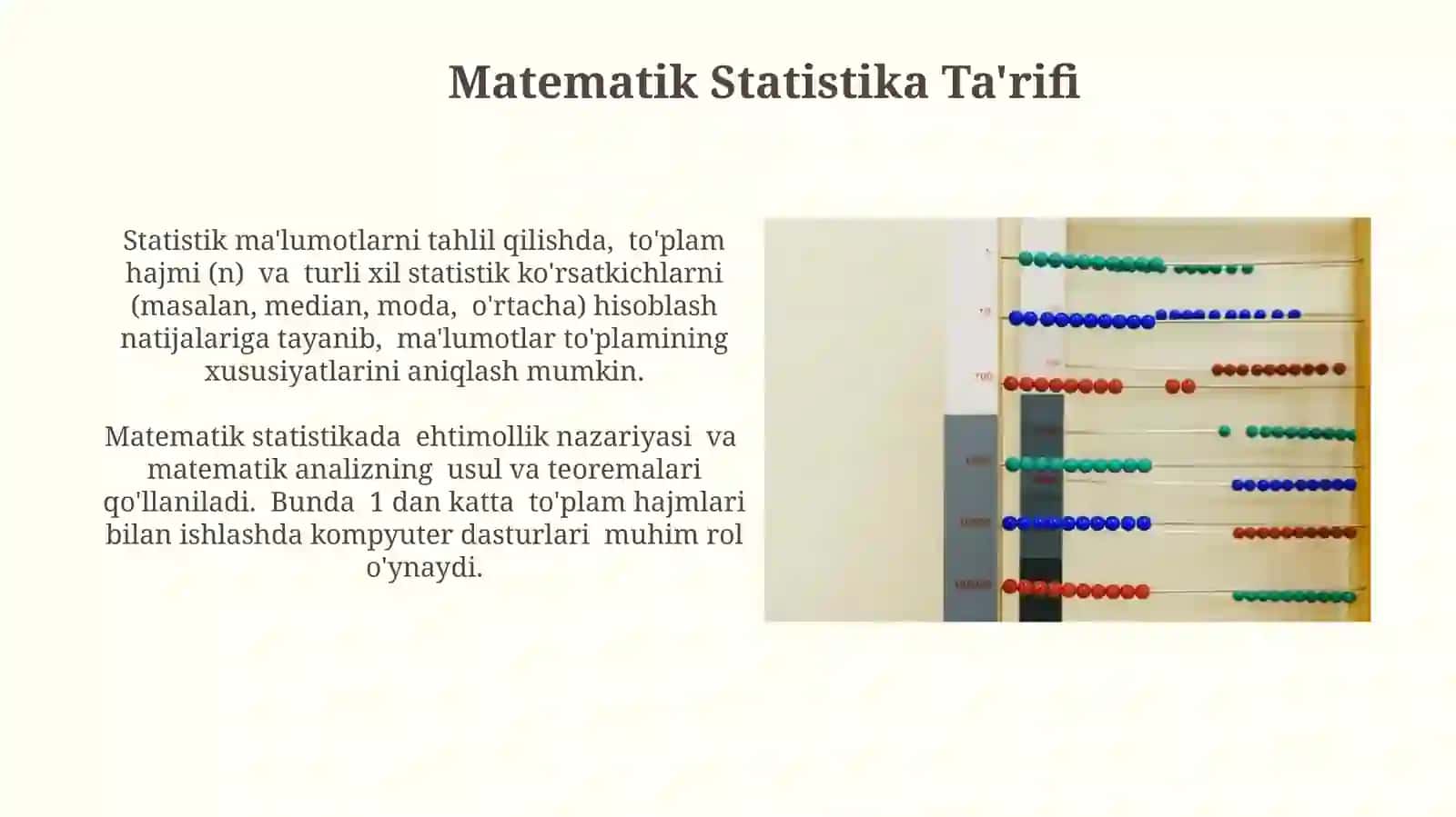 Mat statistika ko'plik variatsion qator ular bilan ishlash moda mediana tartiblash 3