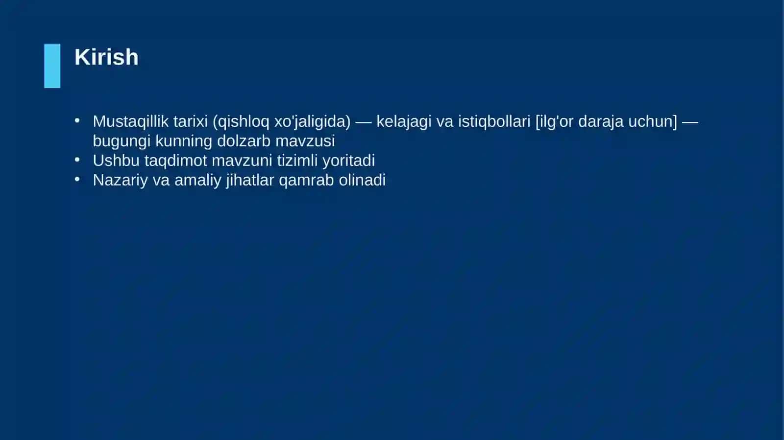 Mustaqillik tarixi (qishloq xo'jaligida) — kelajagi va istiqbollari [ilg'or daraja uchun] 3