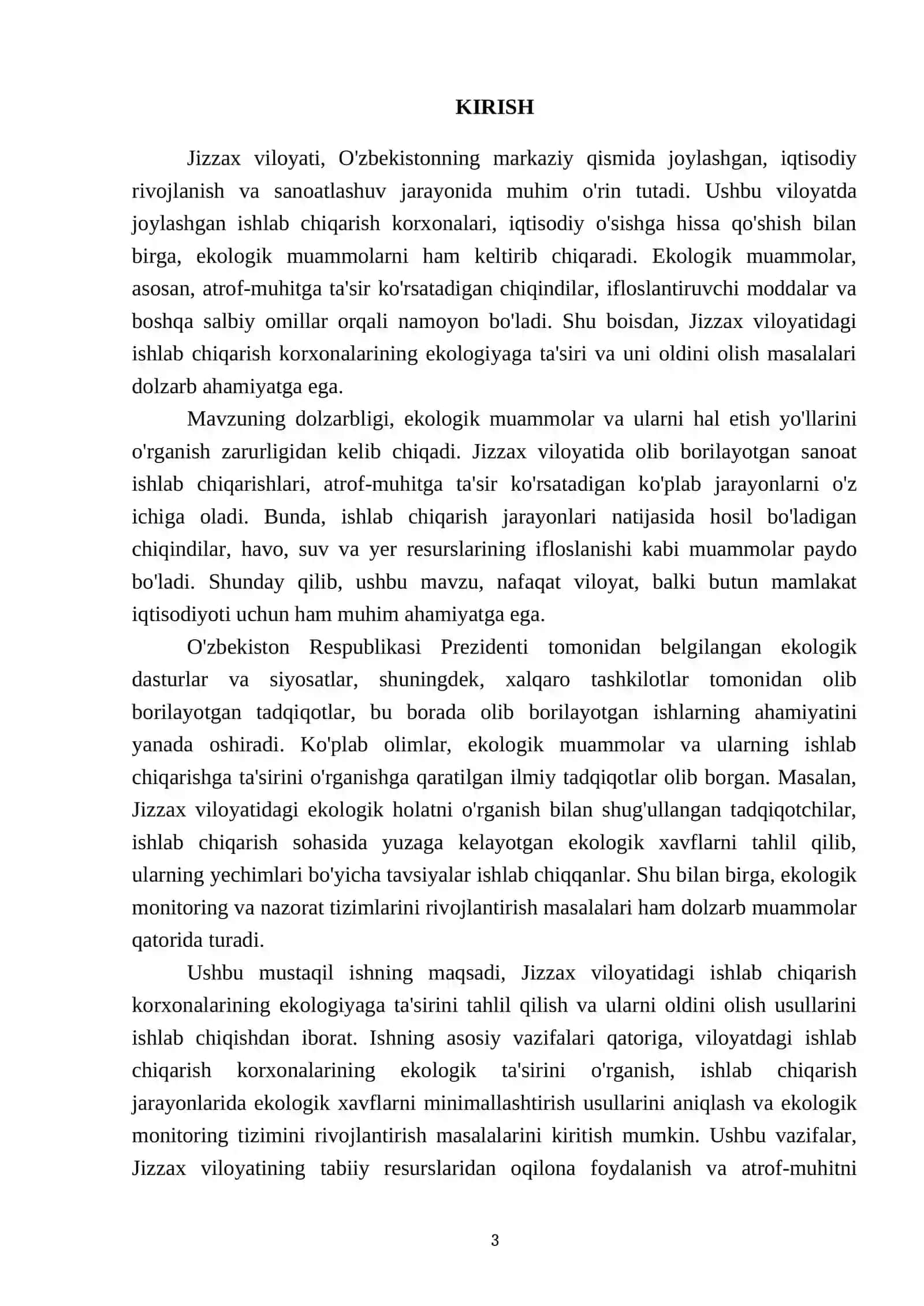 Jizzax viloyatida ishlab chiqarish korxonalarining ekologiyaga ta’siri va uni oldini olish 3
