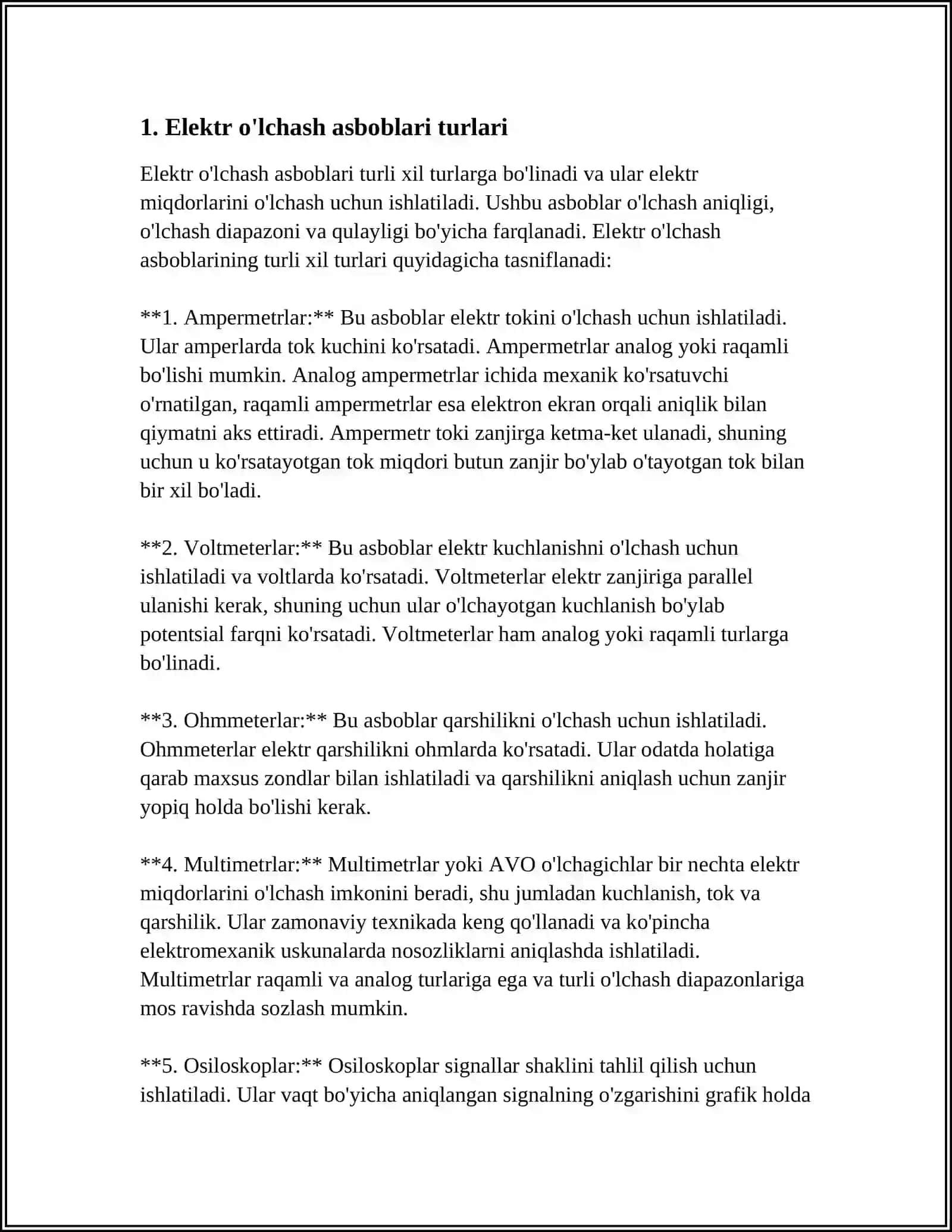 ELEKTR KATTALIKLARNI O’LCHASH ASBOBLARIVA UKARNI QO’LLASH 3