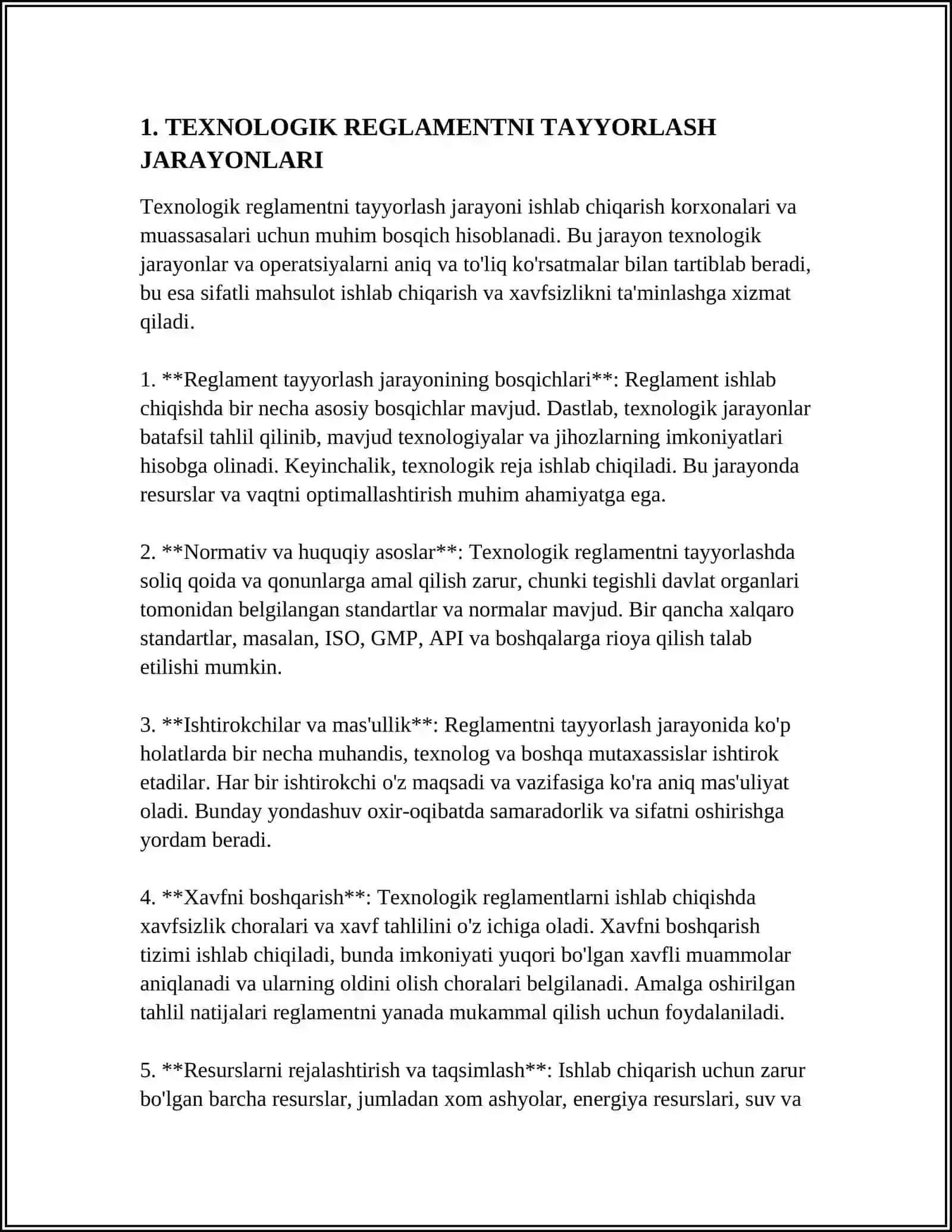 MUSTAQIL ISH Mavzu: TEXNOLOGIK REGLAMENT 3