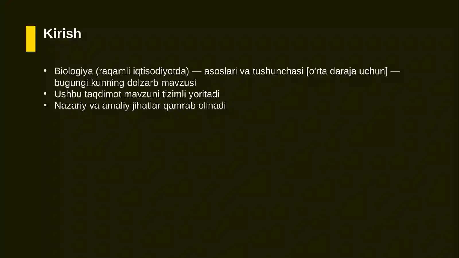 Biologiya (raqamli iqtisodiyotda) — asoslari va tushunchasi [o'rta daraja uchun] 3