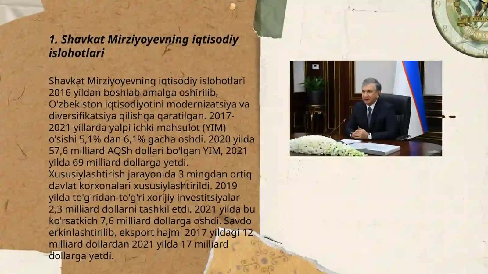 Mamlakatimiz ijtimoiy-iqtisodiy taraqqiyotining sifat bosqichiga oʼtishida Shavkat Mirziyoyev tashabbuslarini oʼrni 3