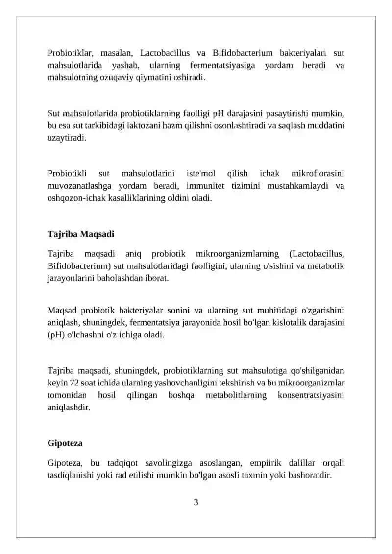 Sut maxsulotlarida probiotik mikroorganizmlar faoliyatini aniqlash boʻyicha tajriba oʻtkazish 3