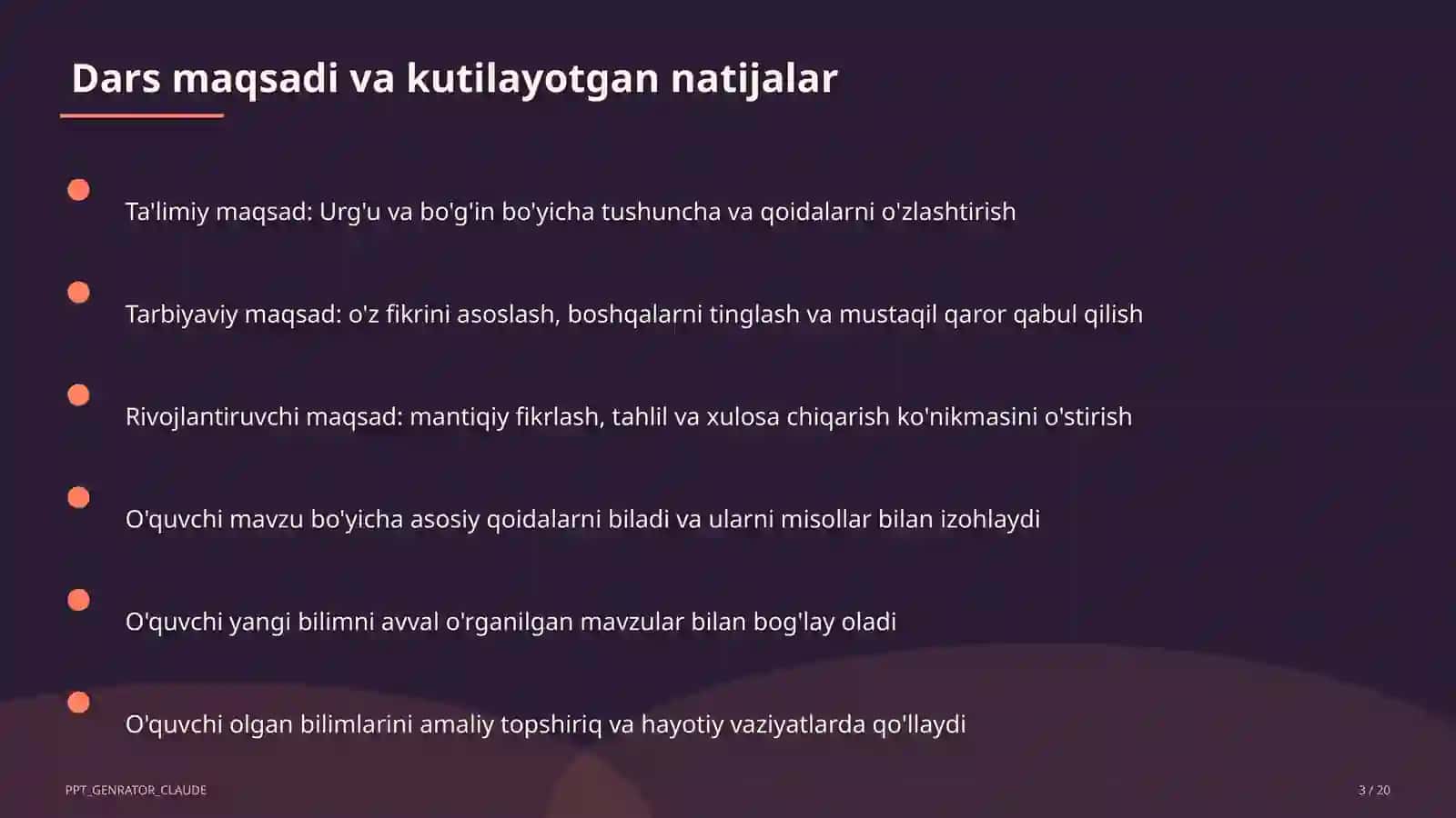 Urg'u va bo'g'in (5-sinf) - Ona tili (5–11) — metodik birlashma uchun 3