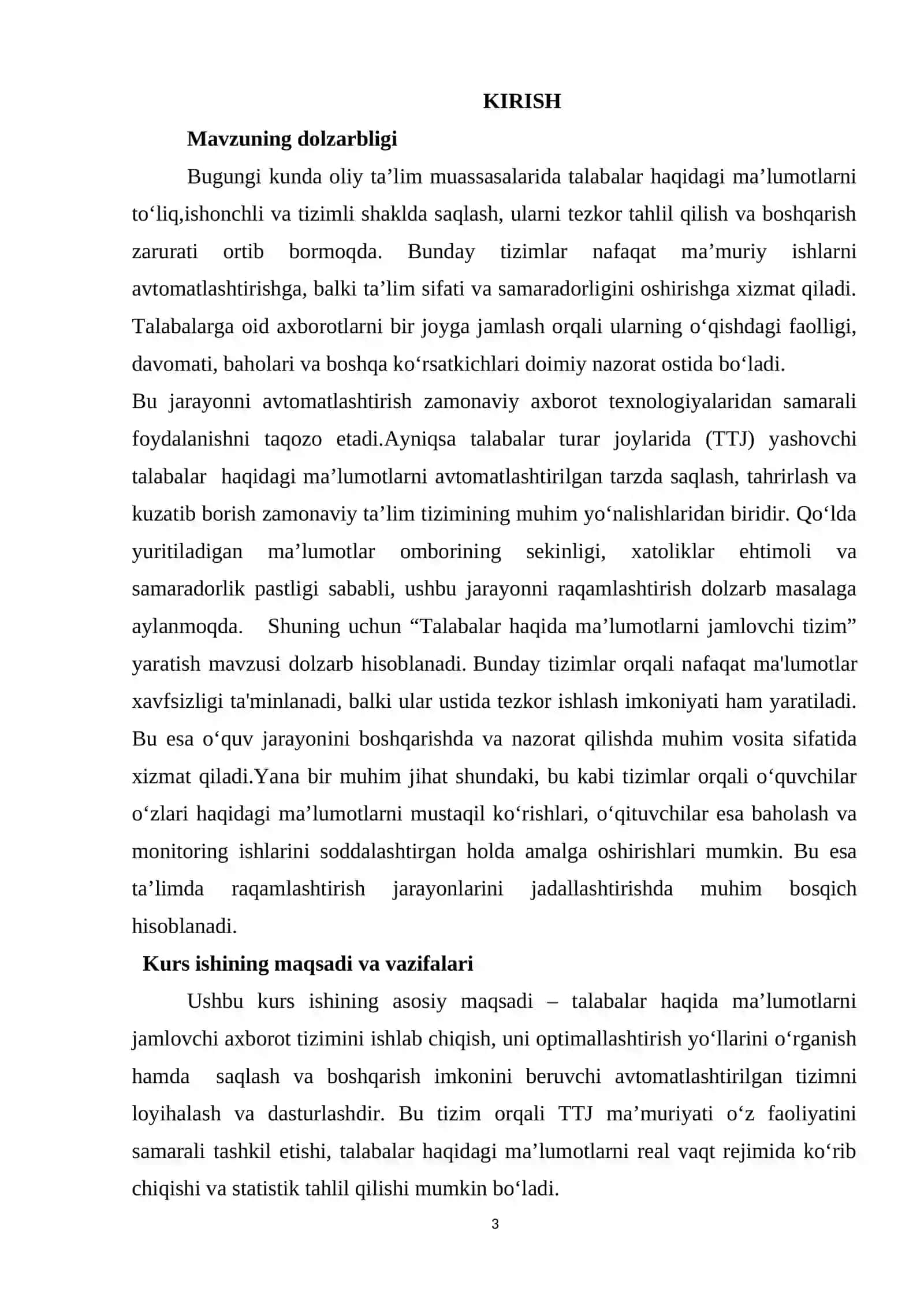 TALABALAR HAQIDA MA’LUMOTLARNI JAMLOVCHI TIZIM 3