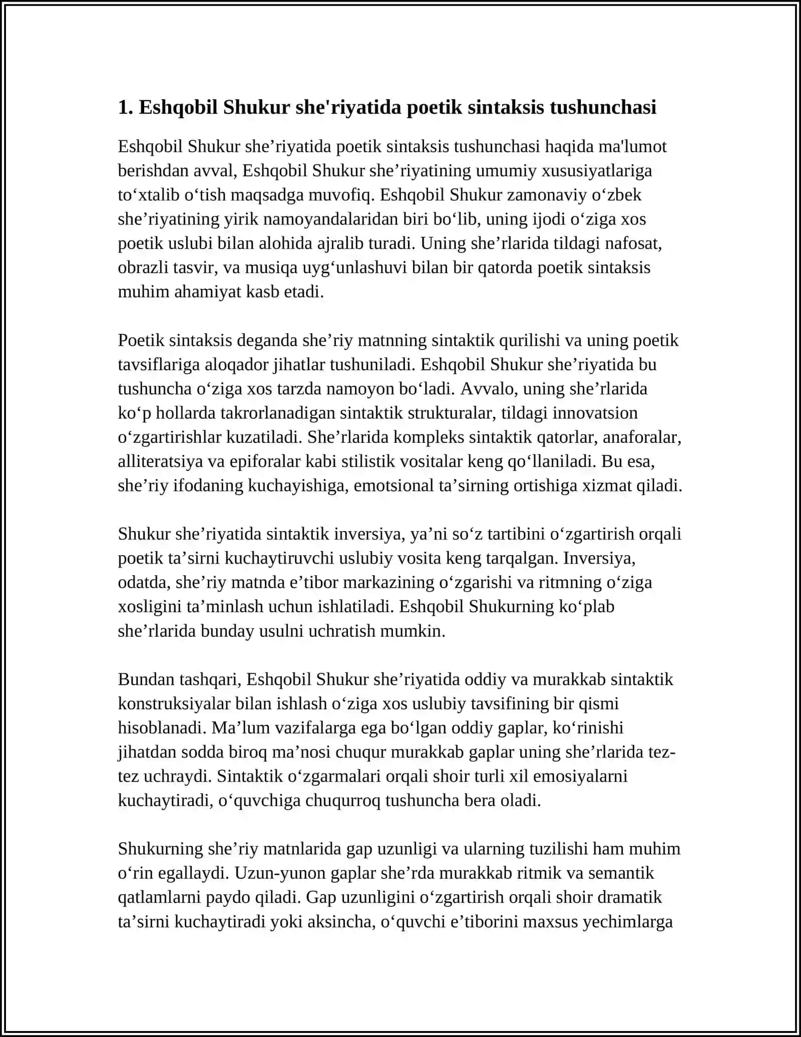 REFERAT: ESHQOBIL SHUKUR IJODIDA POETIK SINTAKSIS 3