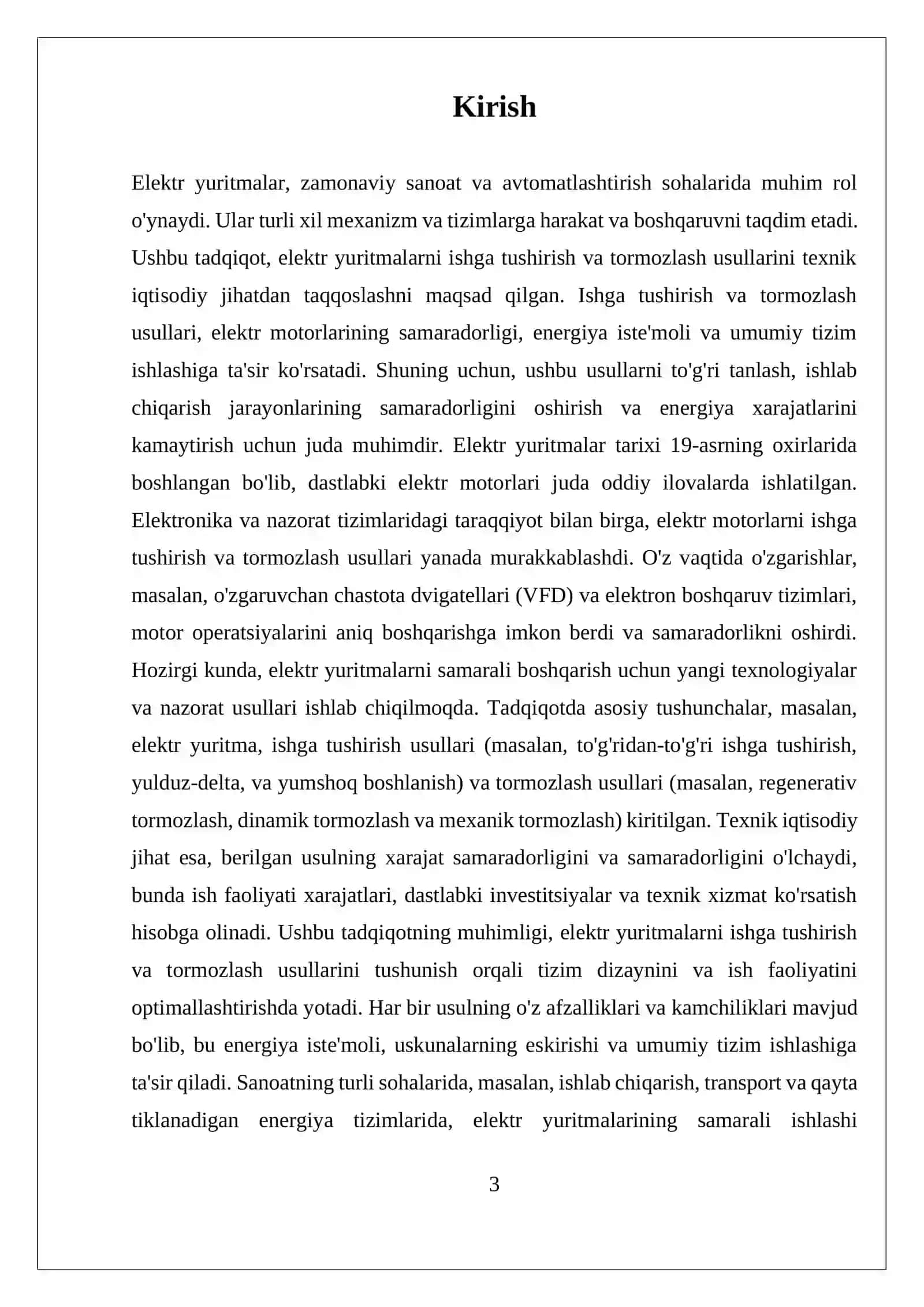 MUSTAQIL ISH ELEKTR YURITMALARNI ISHGA TUSHIRISH VA TORMOZLASH USULLARINI TEXNIK IQTISODIY JIHIHATDAN TAQQOSLASH 3
