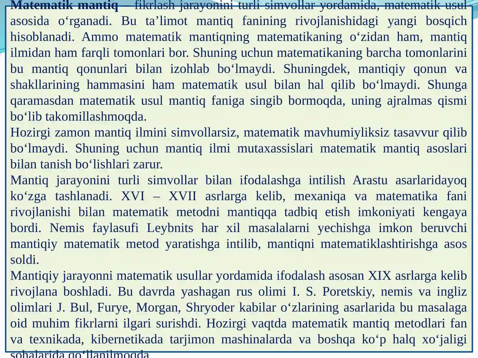 MANTIQ ILMI. TАFАKKUR SHАKLLАRI: TUSHUNCHA, HUKM VA XULOSA CHIQARISH. 3