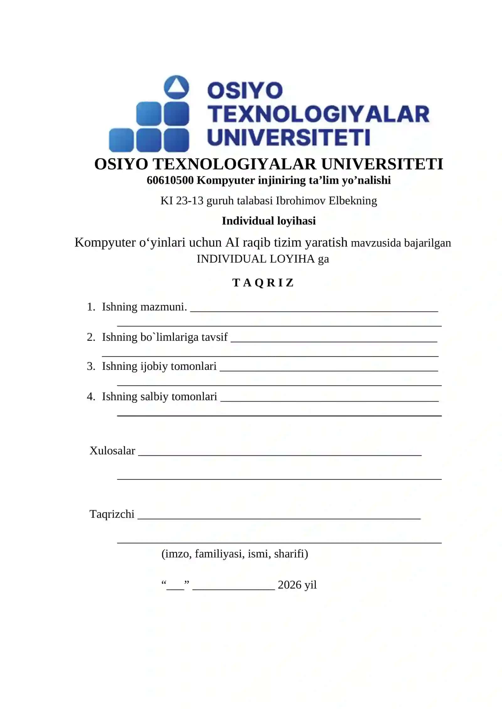 Kompyuter oʻyinlari uchun AI raqib tizimini yaratish 3