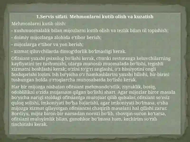 RESTORANLARDA MEHMONLAR ISHONCHI. BARLARDAGI SERVIS 3