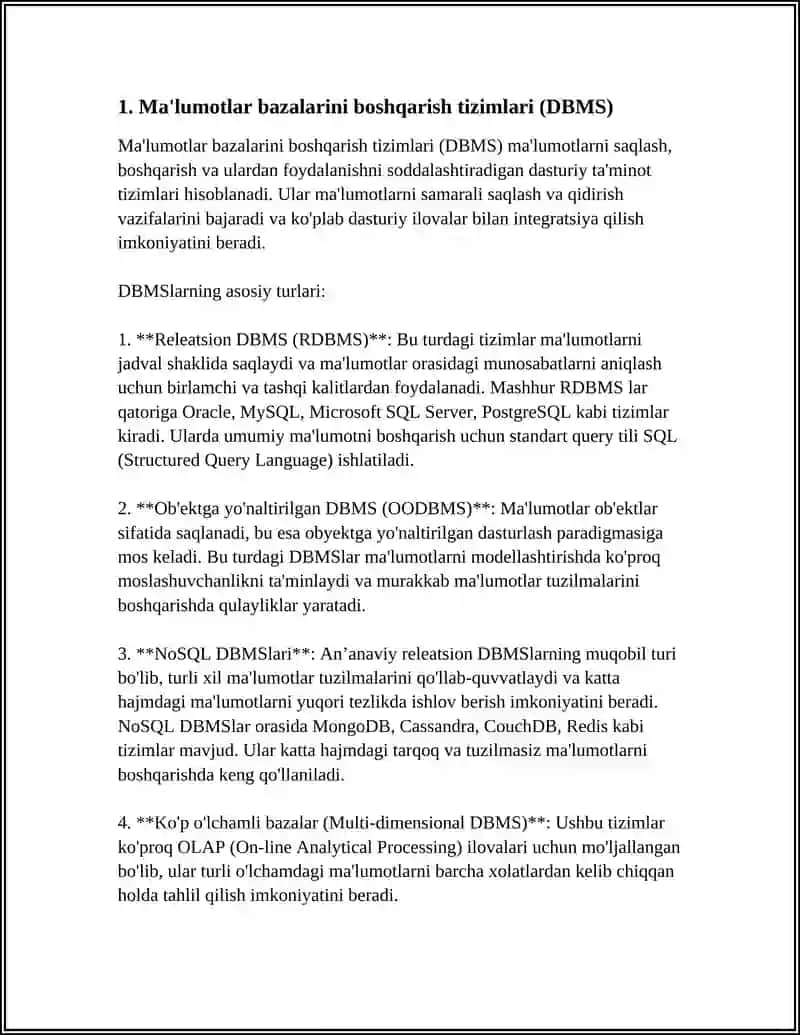 Ma'lumotlar bazalarini boshqarish tizimlari (DBMS) 3