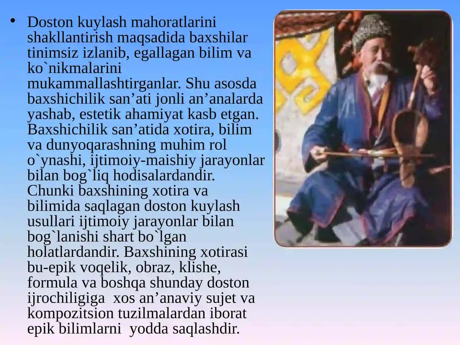 YUNESKO shafeligida o‘tkaziladigan “Baxshichilik san’ati” festivali milliy o‘zlikni targ‘ibotchisidir 3