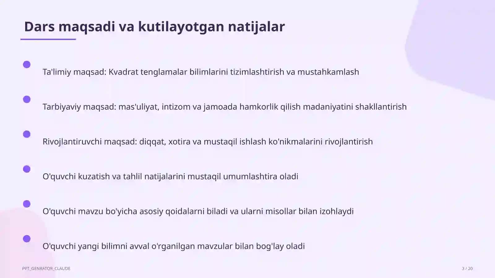 Kvadrat tenglamalar (8-sinf) 3