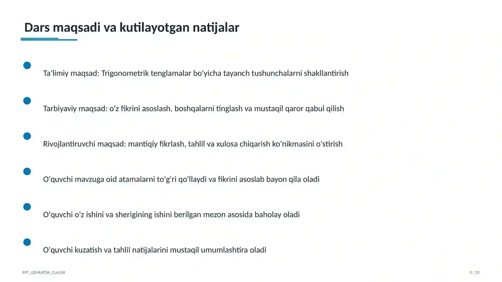 Trigonometrik tenglamalar (10-sinf) 3