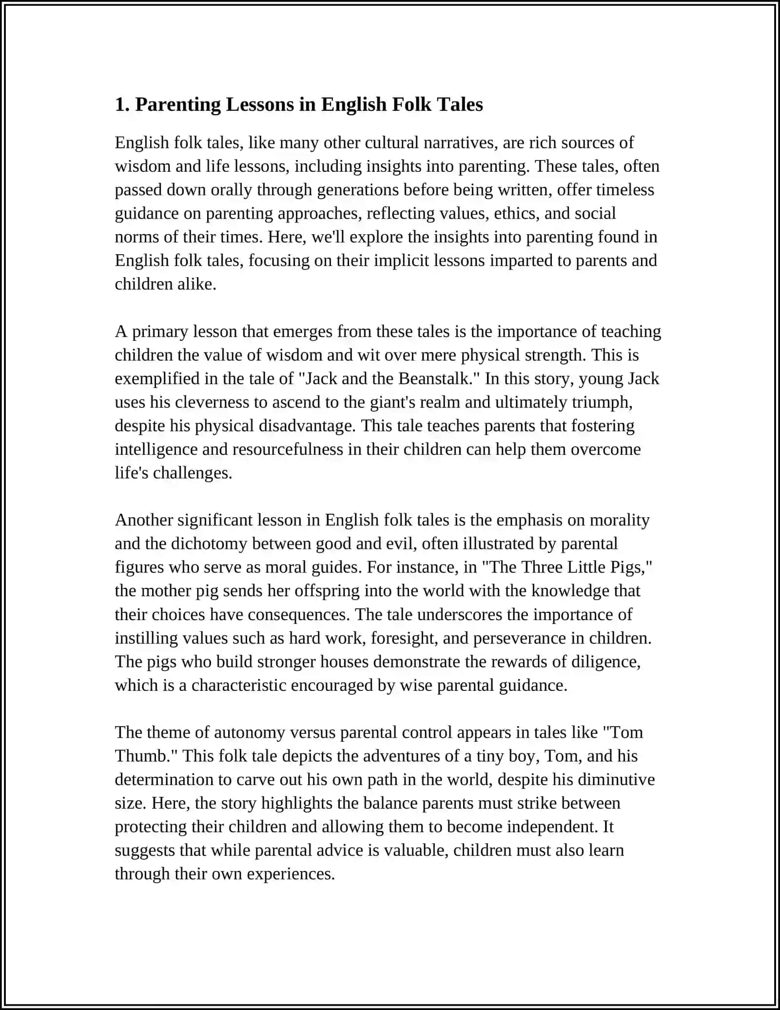 MUSTAQIL ISH: CHILD REARING AND ENGLISH FOLK TALES 3