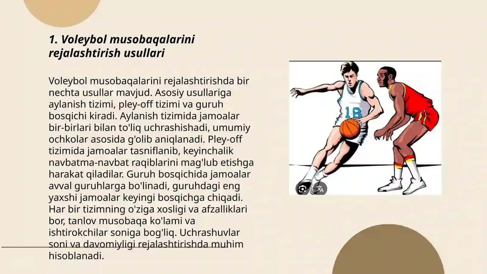 Voleybol va basketbol sport turlari bo‘yicha musobaqalarni o‘tkazish usullari va hakamlik qilish 3