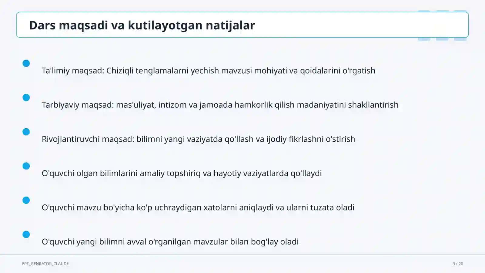 Chiziqli tenglamalarni yechish (6-sinf) 3