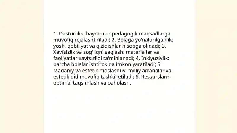 Maktabgacha ta'lim tashkilotida bayram va ertaliklarni tashkil qilish va o'tkazish 3