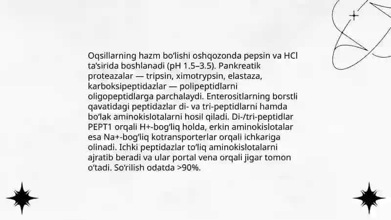Oziq moddalar (oqsillar yoglar uglevodlar tuzlar) qonda so'rilishi 3