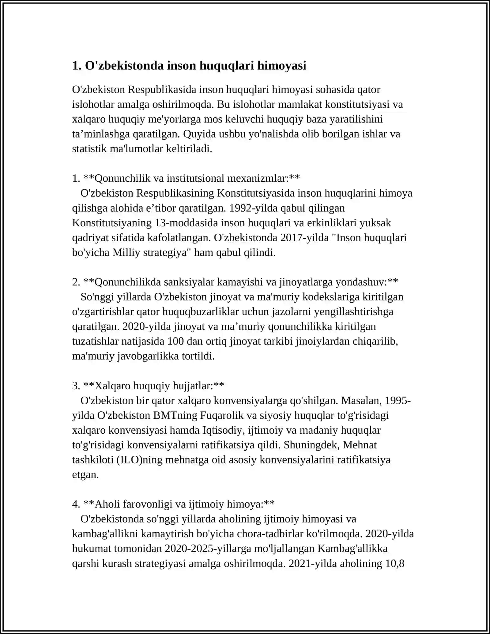 O'ZBEKISTONDA INSON HUQUQLARIGA QARATILGAN E'TIROF 3