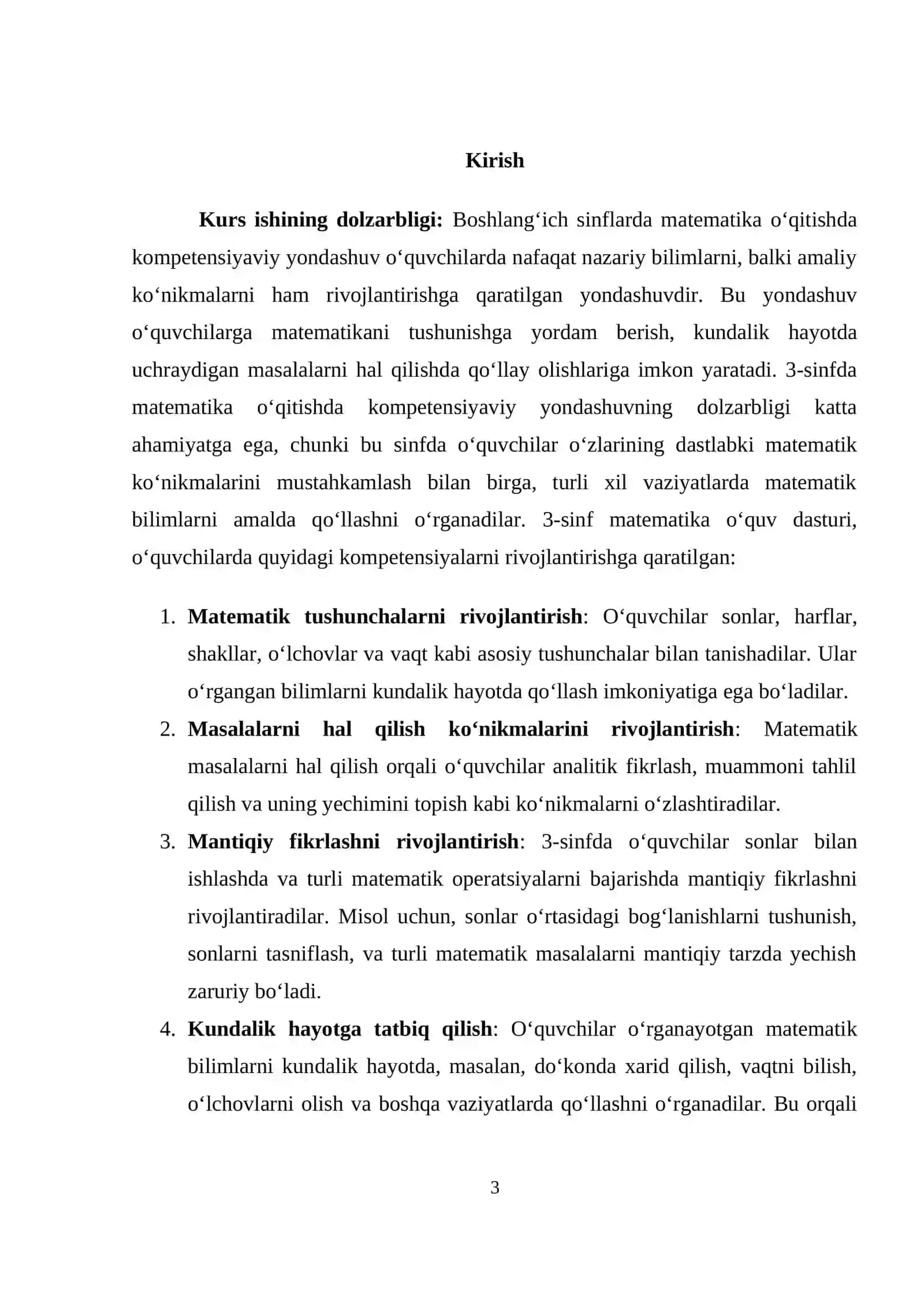 Boshlang‘ich sinflarda matematika o‘qitishda kompetensiyaviy yondashuv. O‘quv dasturi tahlili (3-sinf) 3