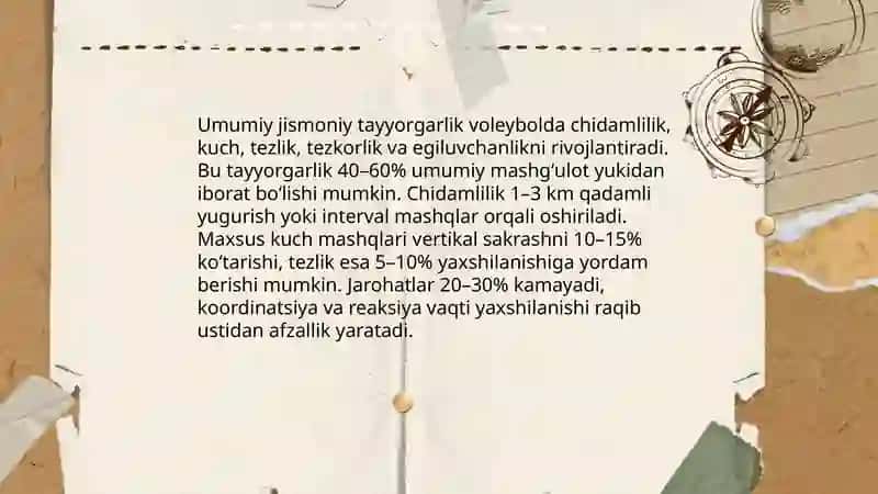 Valeybol õyinida tayyorgarlik turlarining õrni va ahamyati 3