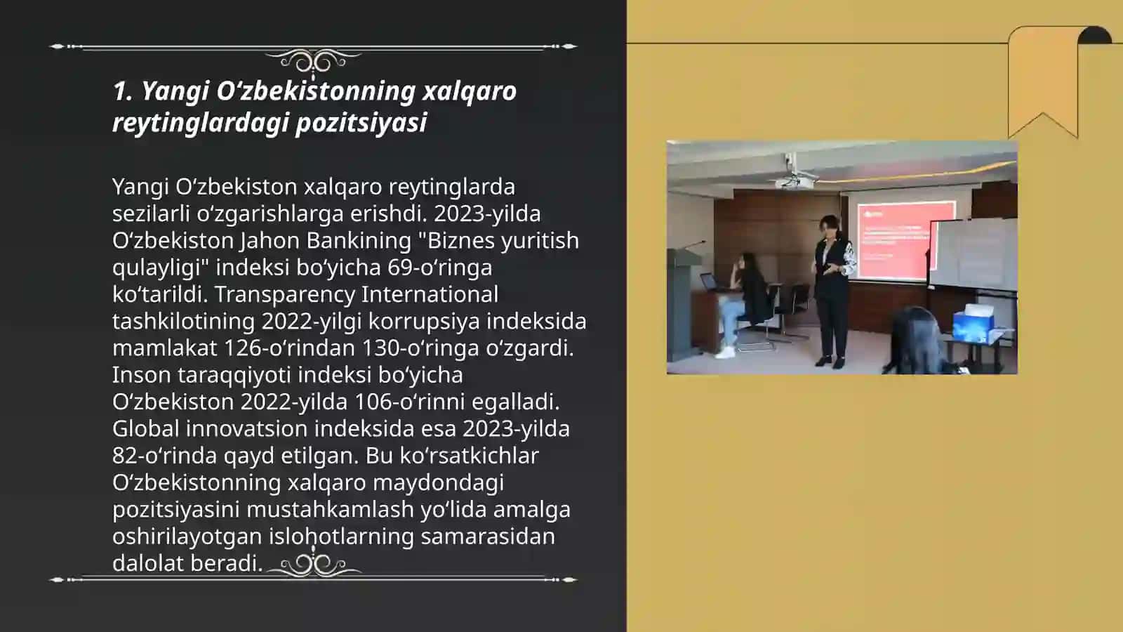 Yangi Oʻzbekiston ijtimoiy-siyosiy,iqtisodiy va madaniy hayotida roʻy berayotgan oʻzgarishlarning xalqaro reyting va indekslarda aks etishi 3