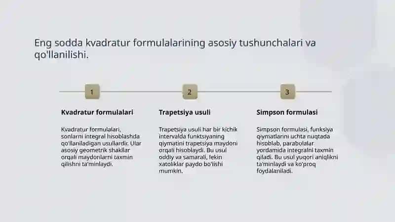 Eng sodda kvadratur formulalari. Eng sodda trapetsiya, Simpson kvadratur formulalari va ularning xatoliklari 3