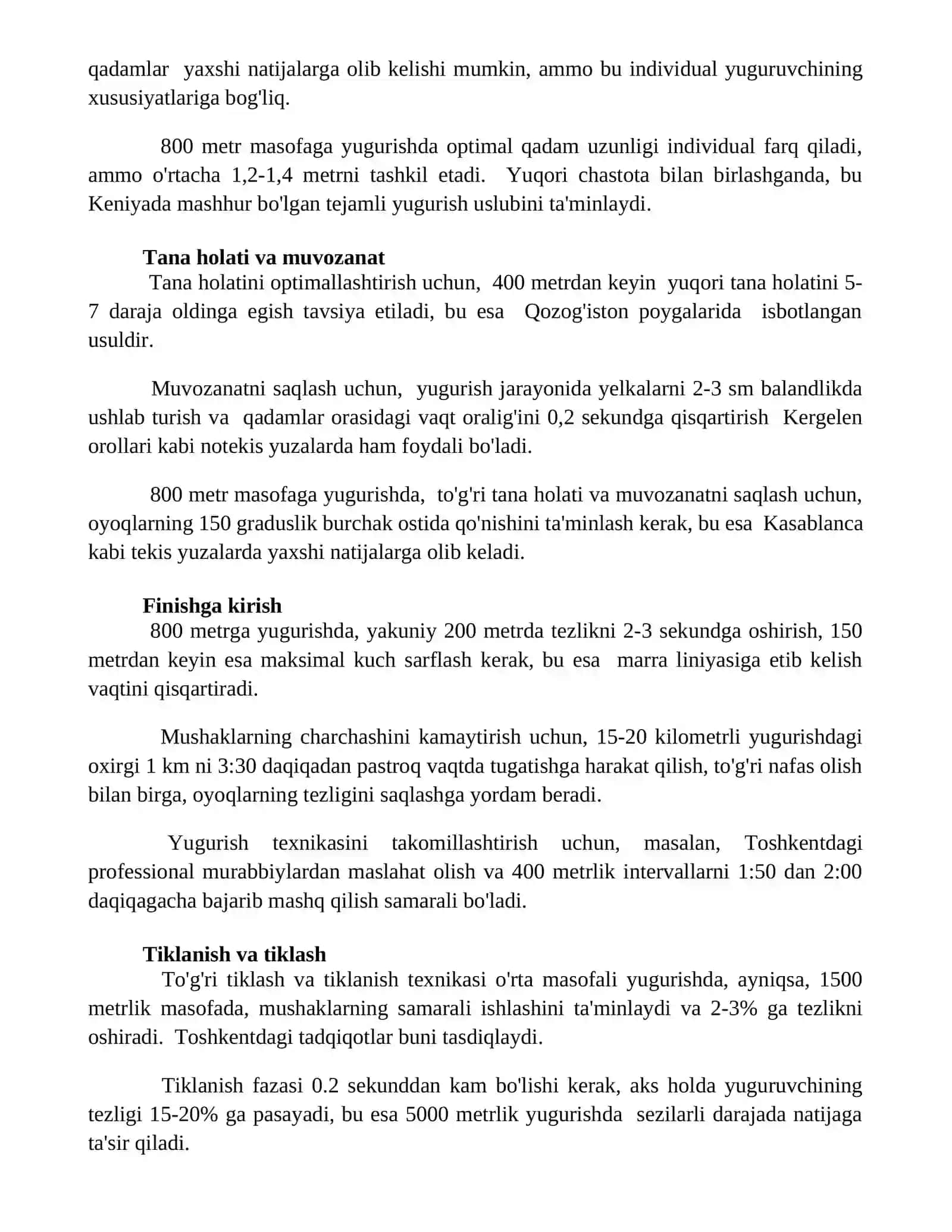 Oʻrta masofaga yugurish texnikasi 3