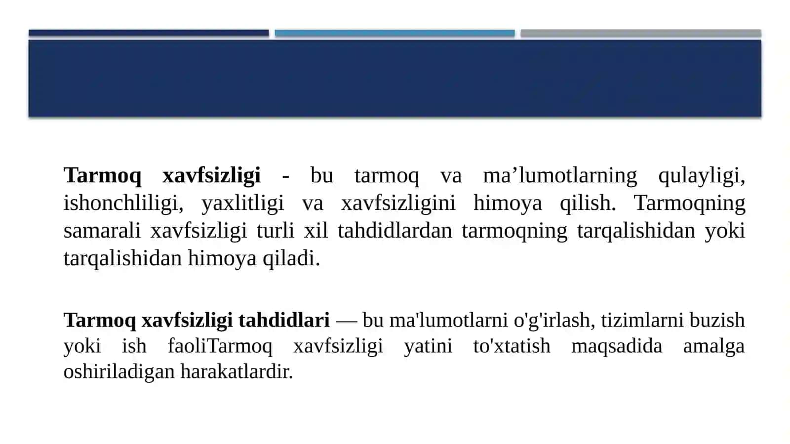Tarmoq xavfsizligi tahdidlari va zaifliklari chi: Farmanov.S.U 3