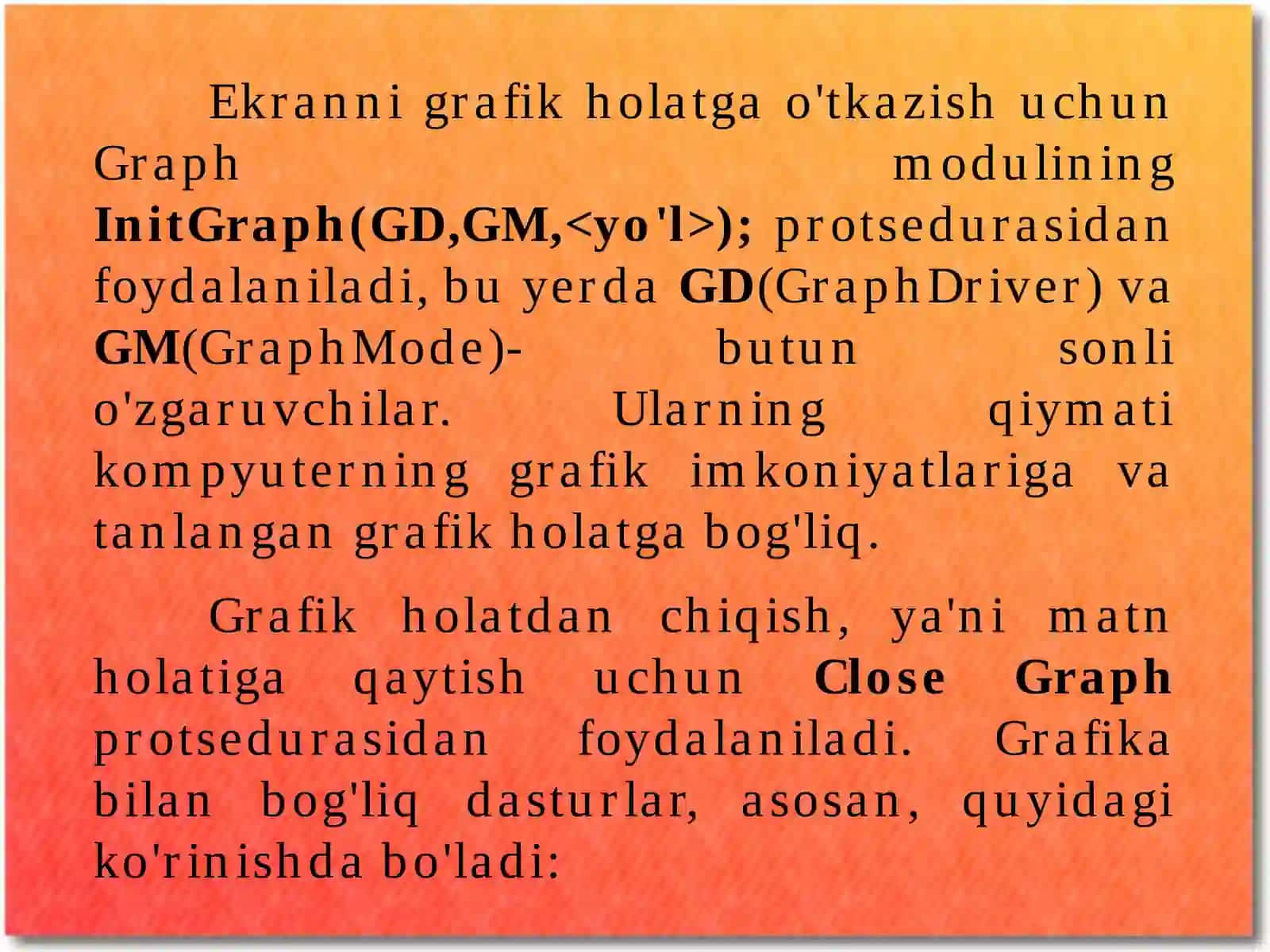 Paskalda ekrannigrafik holatga o'tkazish 3