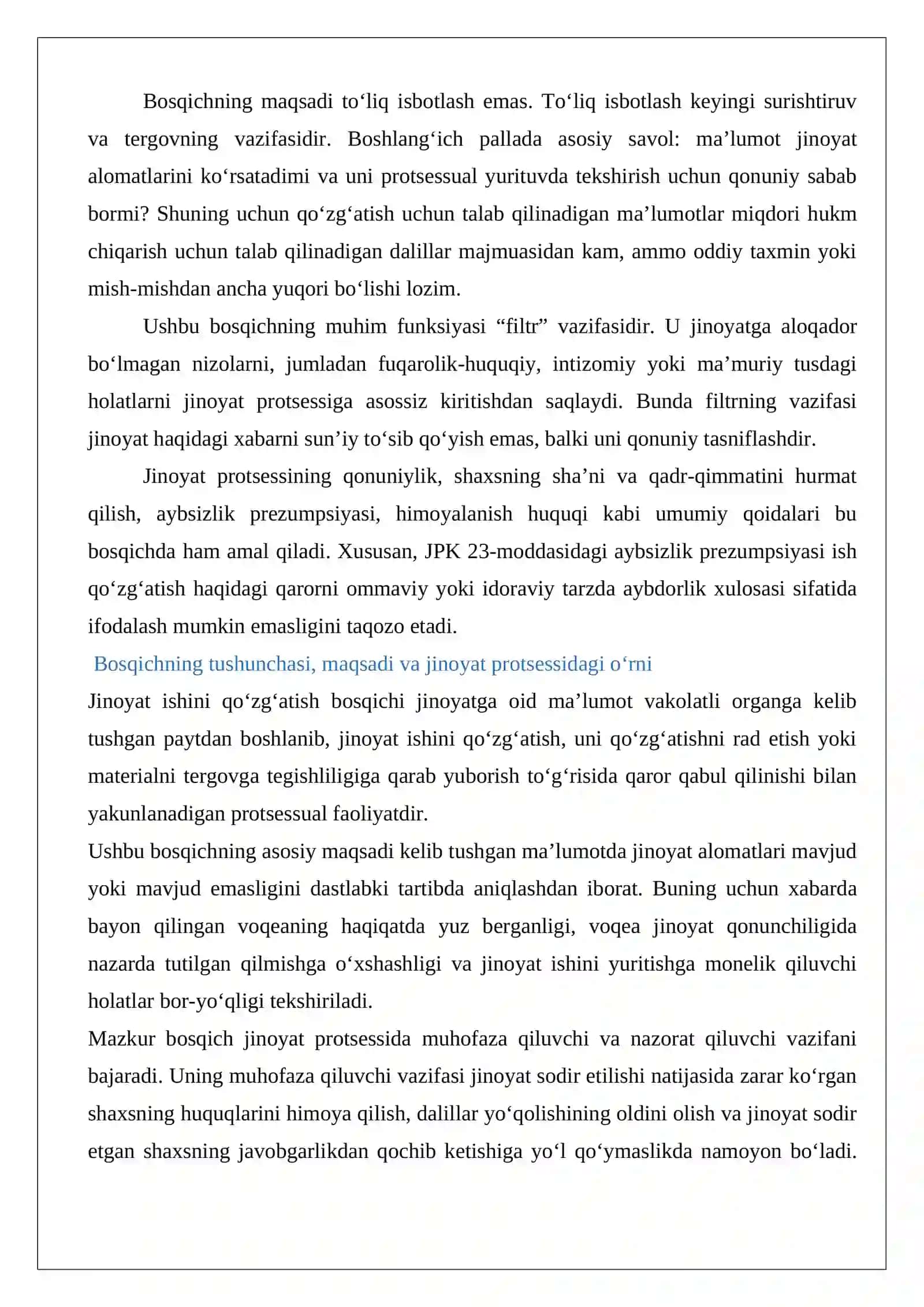 Jinoyat ishini qoʻzgʻatish bosqichi va uning ahamiyati 3