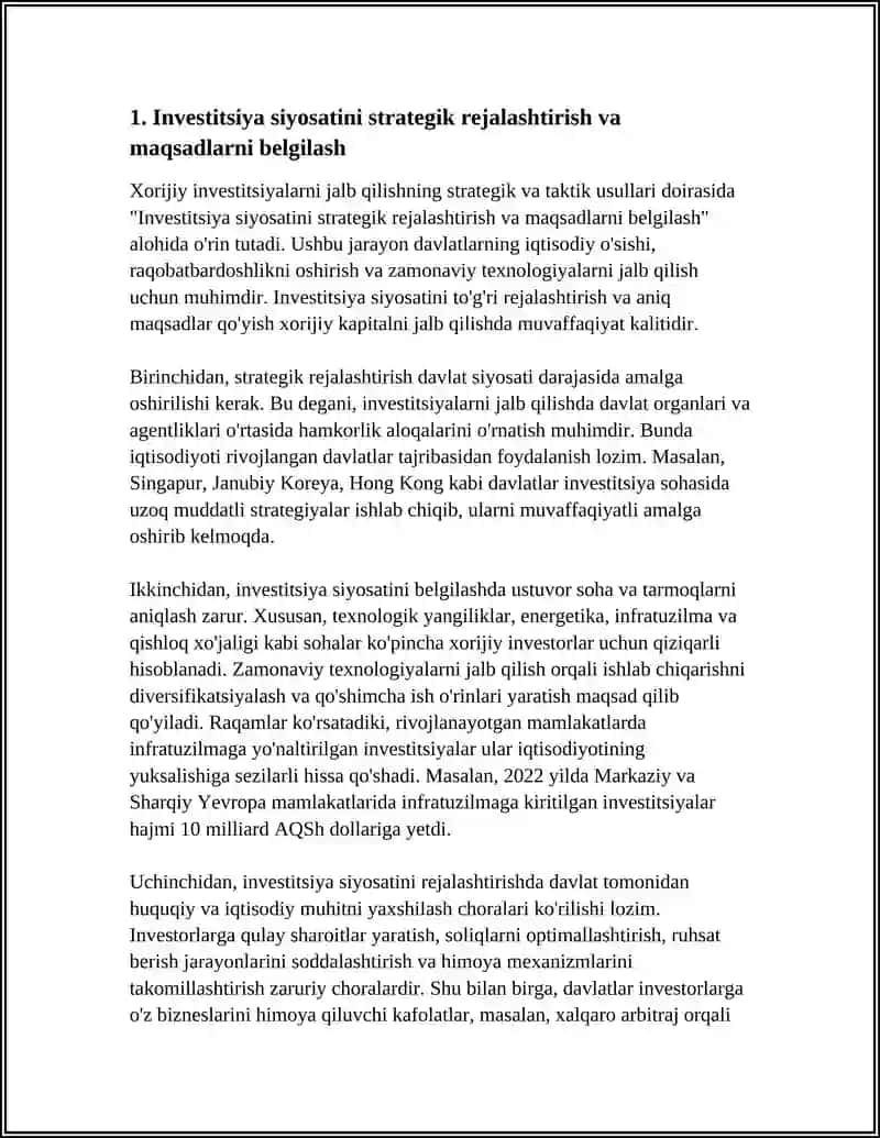 XORIJIY INVESTITSIYALARNI JALB QILISHNING STRATEGIK VA TAKTIK USULLARI 3