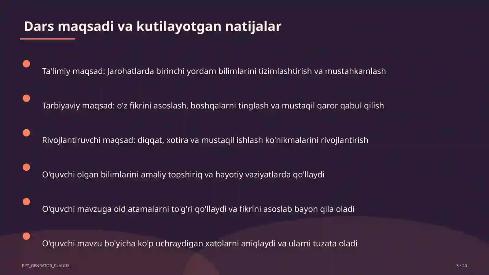 Jarohatlarda birinchi yordam (9-sinf) 3