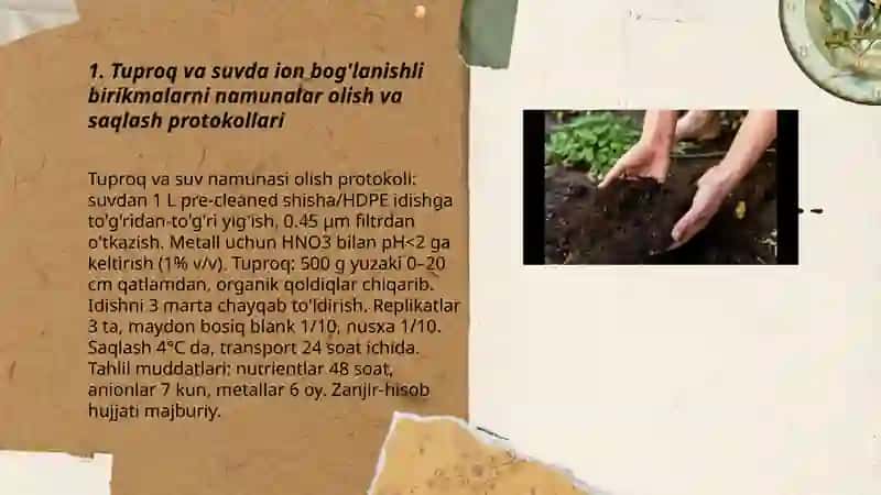 Tuproq va suvning ifloslanishida ion boĝlanishli birikmalarni aniqlab ulardan tozalash usulini ishlab chiqish 3
